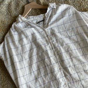 Madewell White Blue Grid Check Collared Top size Small